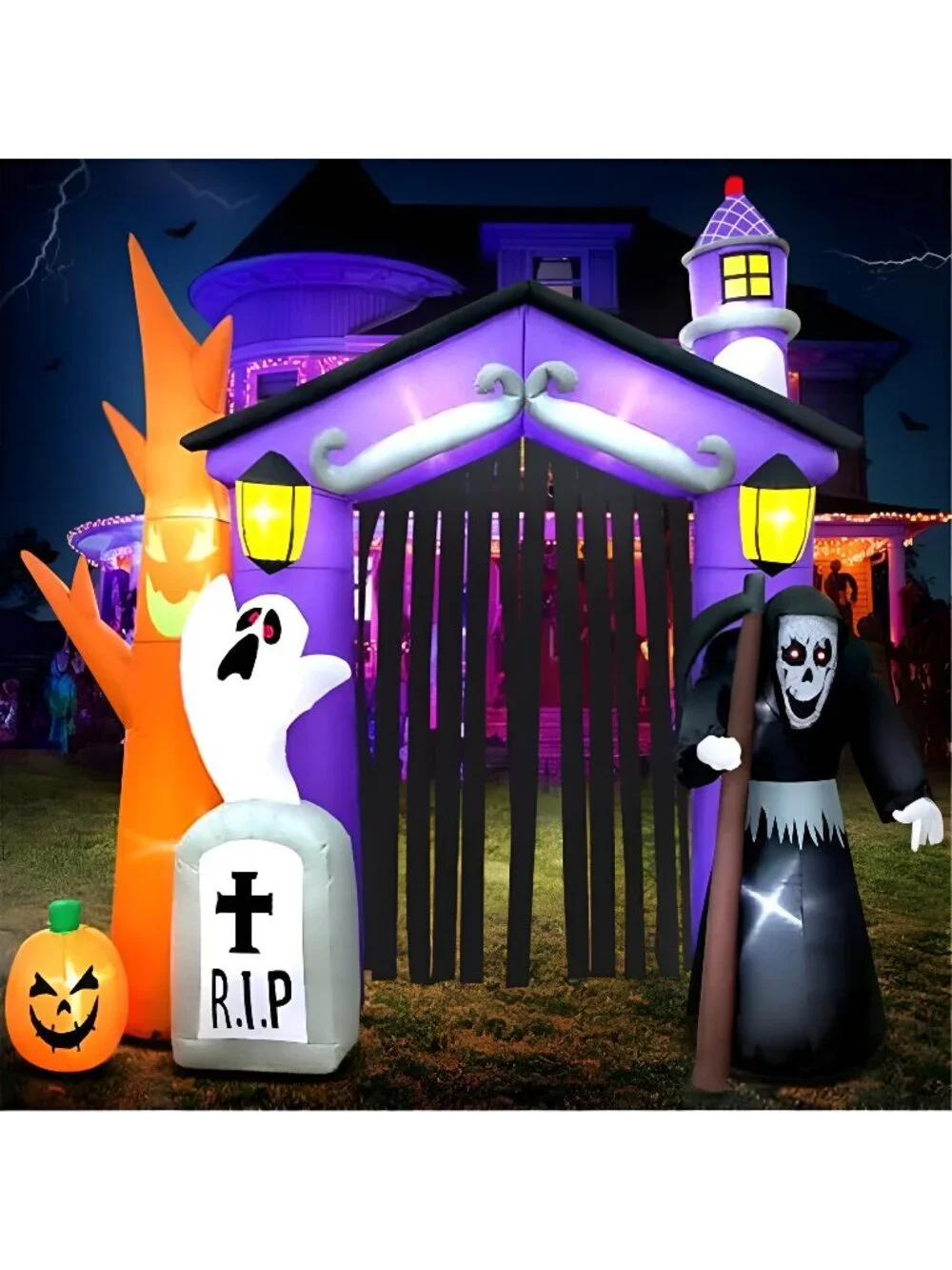 9FT Halloween Inflatables Haunted House Castle Archway Decoration with Led